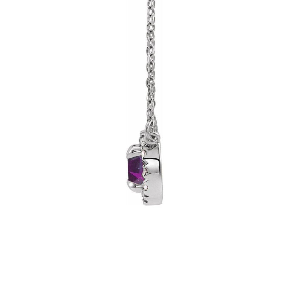 14K White Gold Petite Natural Alexandrite & Diamond Halo Necklace