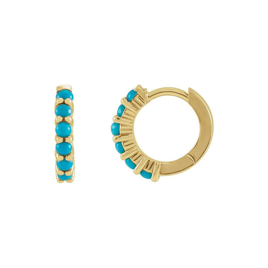 14K Yellow Gold Petite Turquoise Hoop Earrings