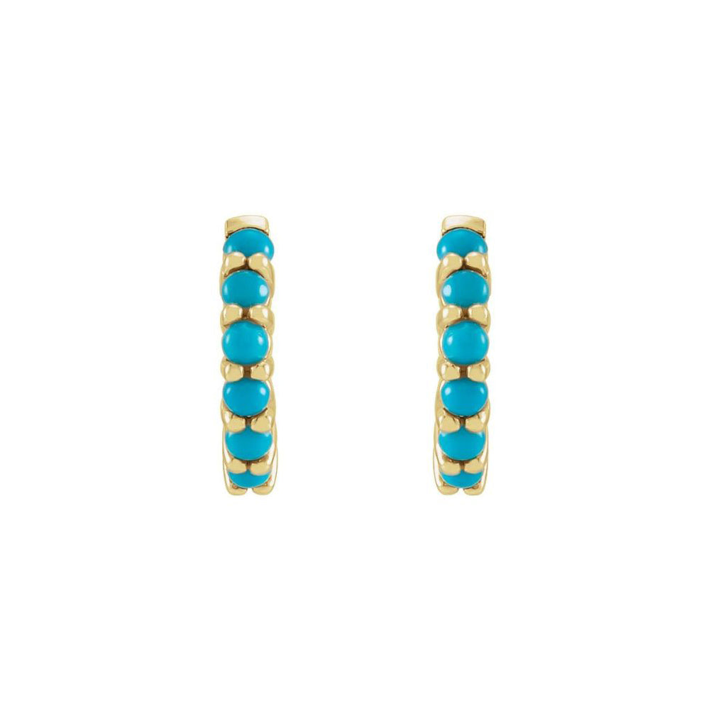 14K Yellow Gold Petite Turquoise Hoop Earrings