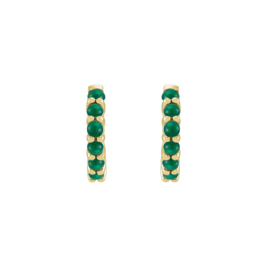 14K Yellow Gold Petite Natural Emerald Hoop Earrings