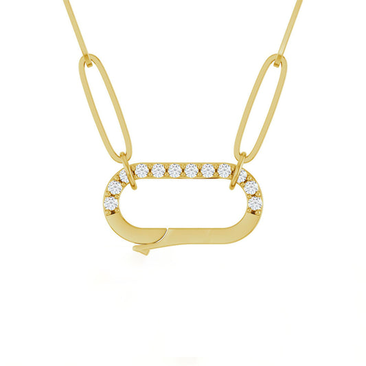 14K Yellow Gold Diamond Charm Paperclip Necklace
