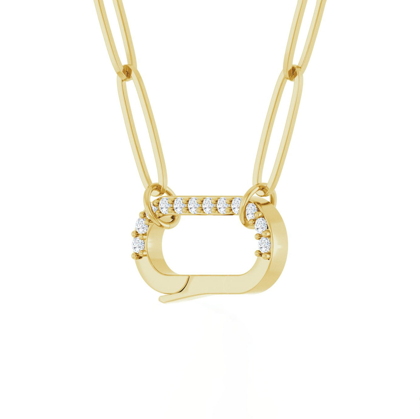 14K Yellow Gold Diamond Charm Paperclip Necklace
