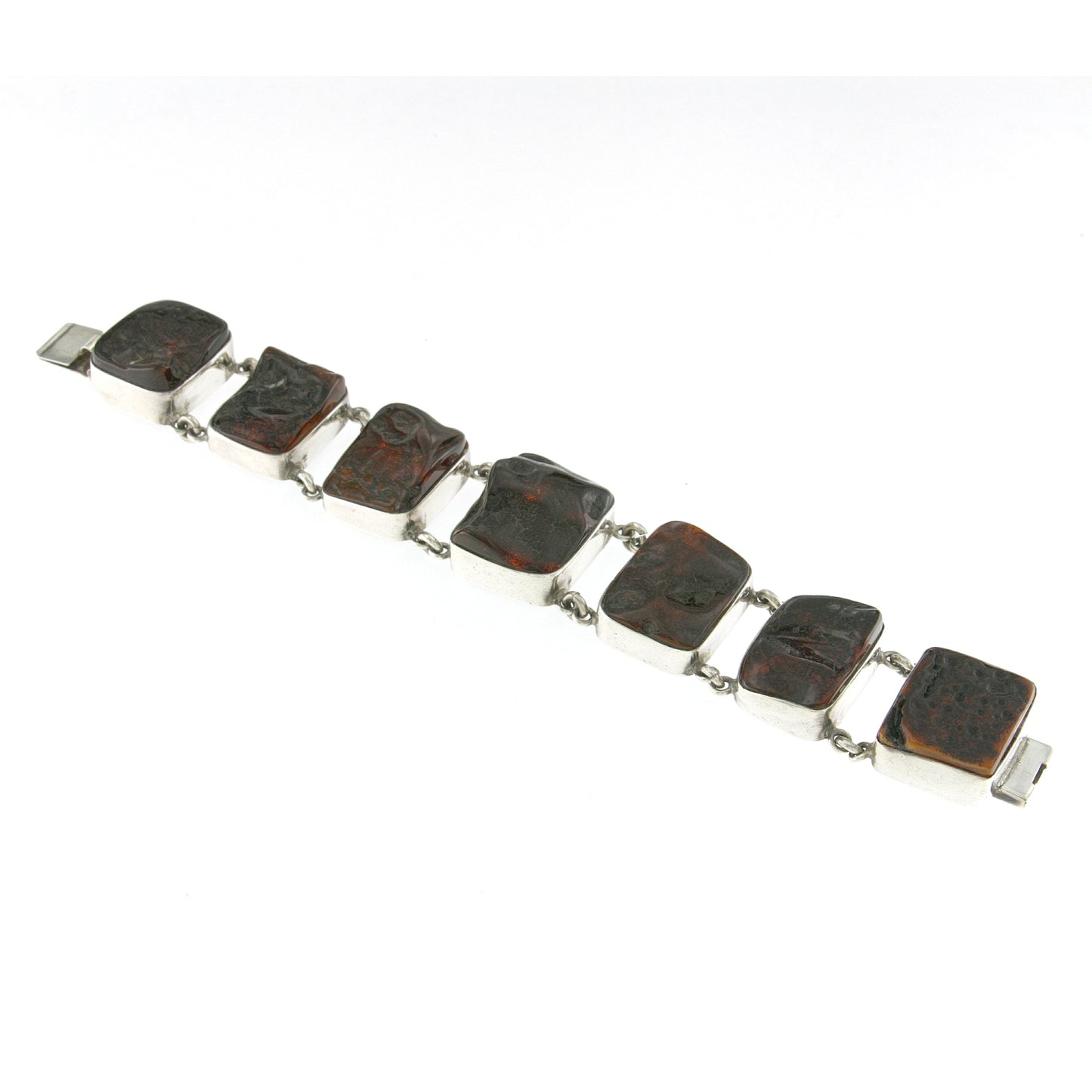 Sterling Silver Baltic Cherry Amber Statement Bracelet