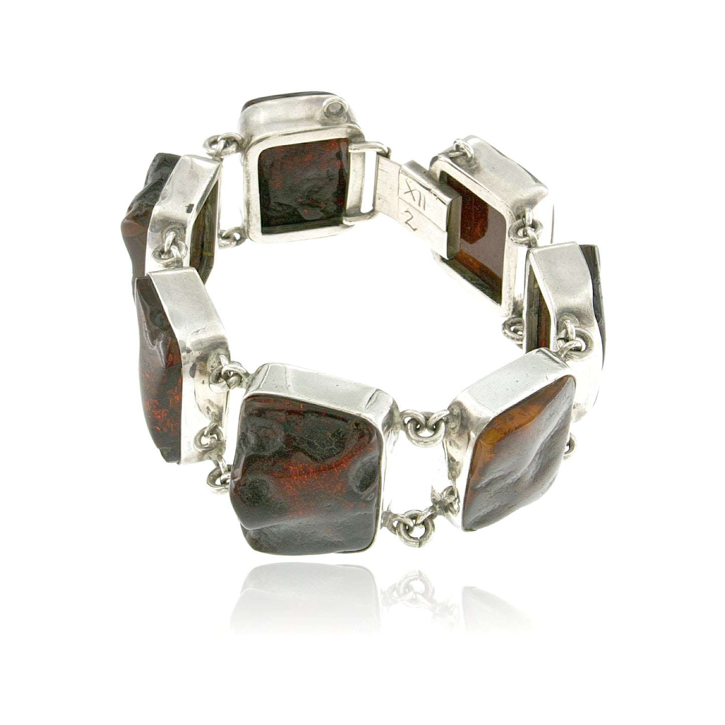 Sterling Silver Baltic Cherry Amber Statement Bracelet
