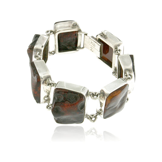 Sterling Silver Baltic Cherry Amber Statement Bracelet