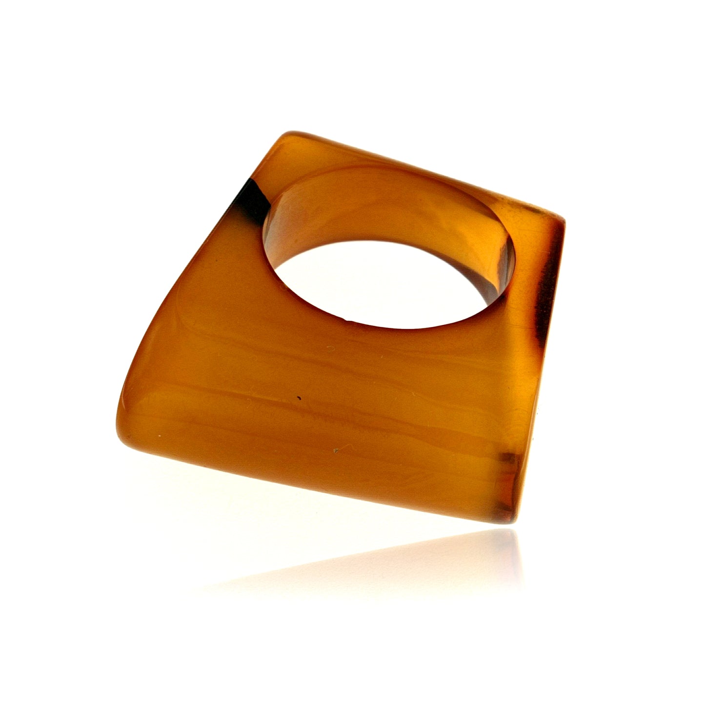 Vintage Hand-Carved Baltic Amber Geometric Statement Ring