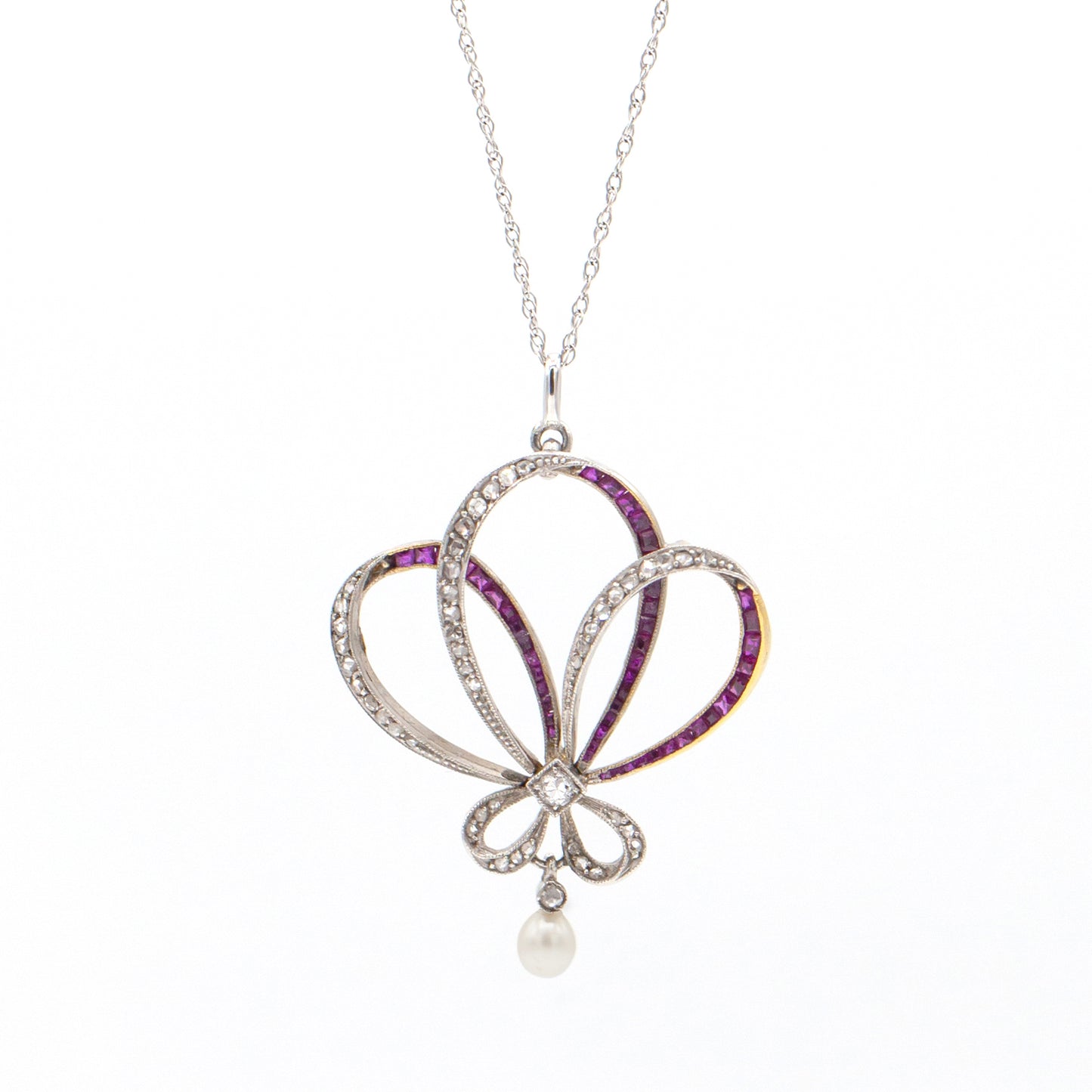 Estate Collection French Deco Diamond, Ruby & Pearl Pendant
