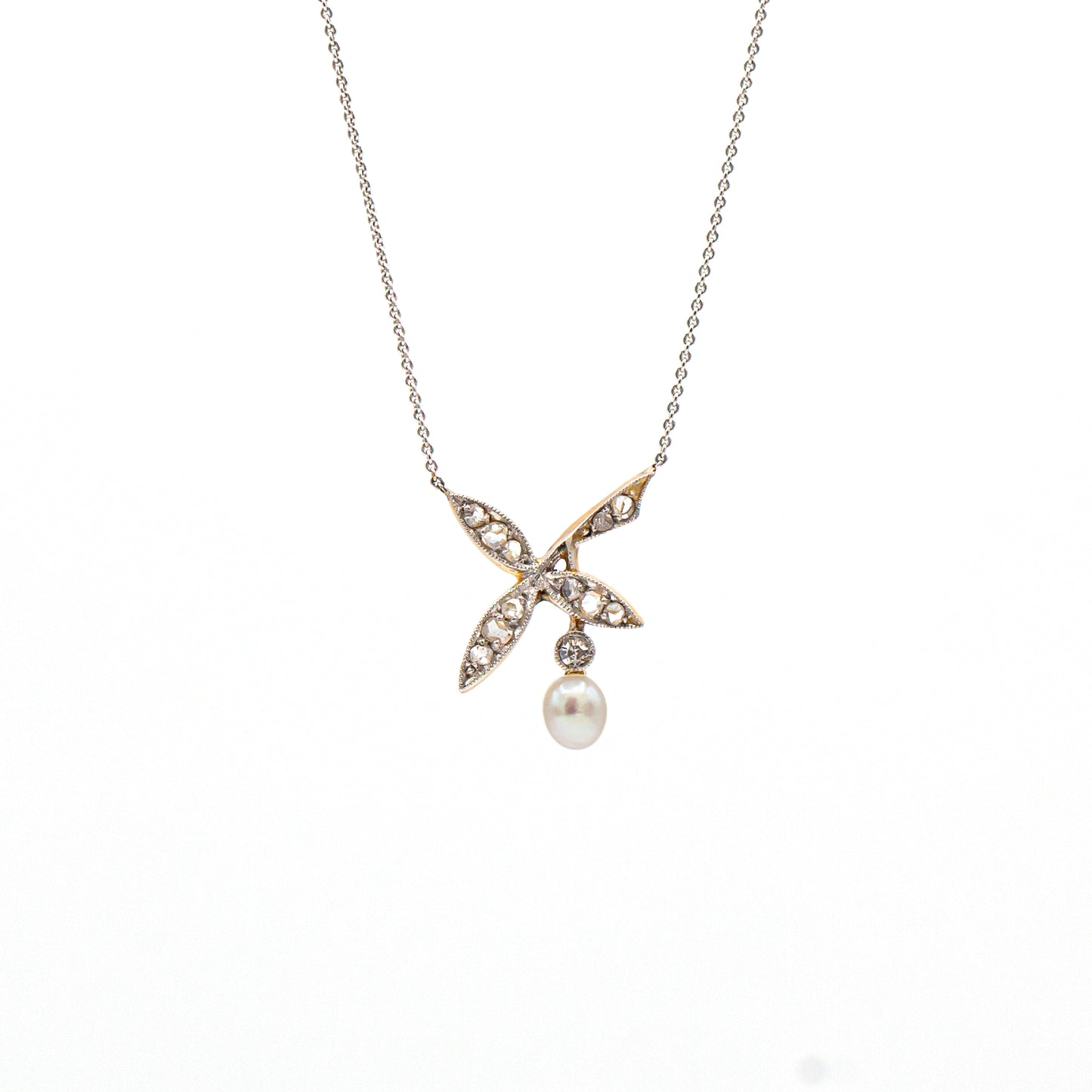 Estate Collection Art Nouveau Rose Cut Diamond & Pearl Pendant