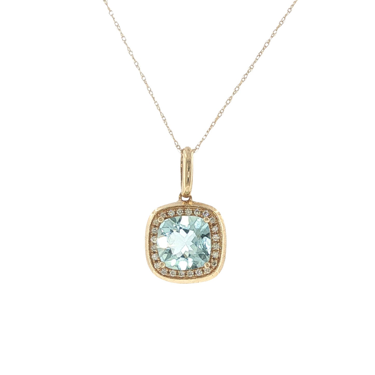 14K Yellow Gold Aquamarine & Diamond Pendant