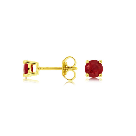 14K Yellow Gold Round Ruby Post Earrings