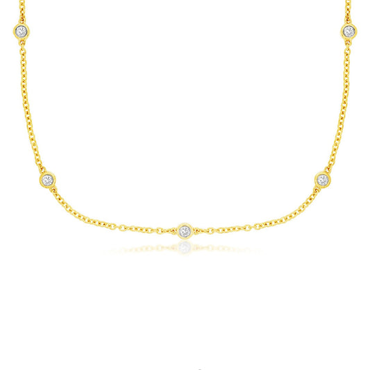 14K Yellow Gold  9 Stations 0.20ctw Diamond Necklace