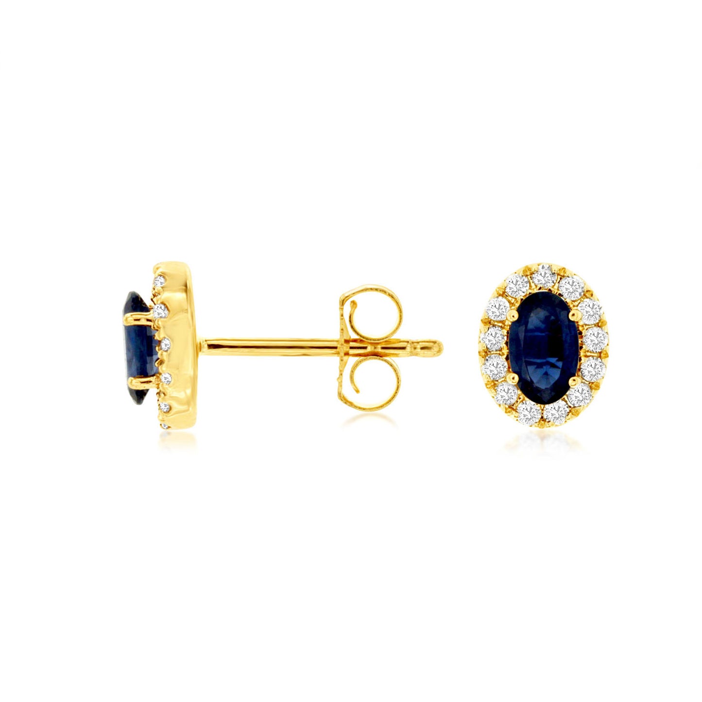 14K Yellow Gold Sapphire & Diamond Post Earrings