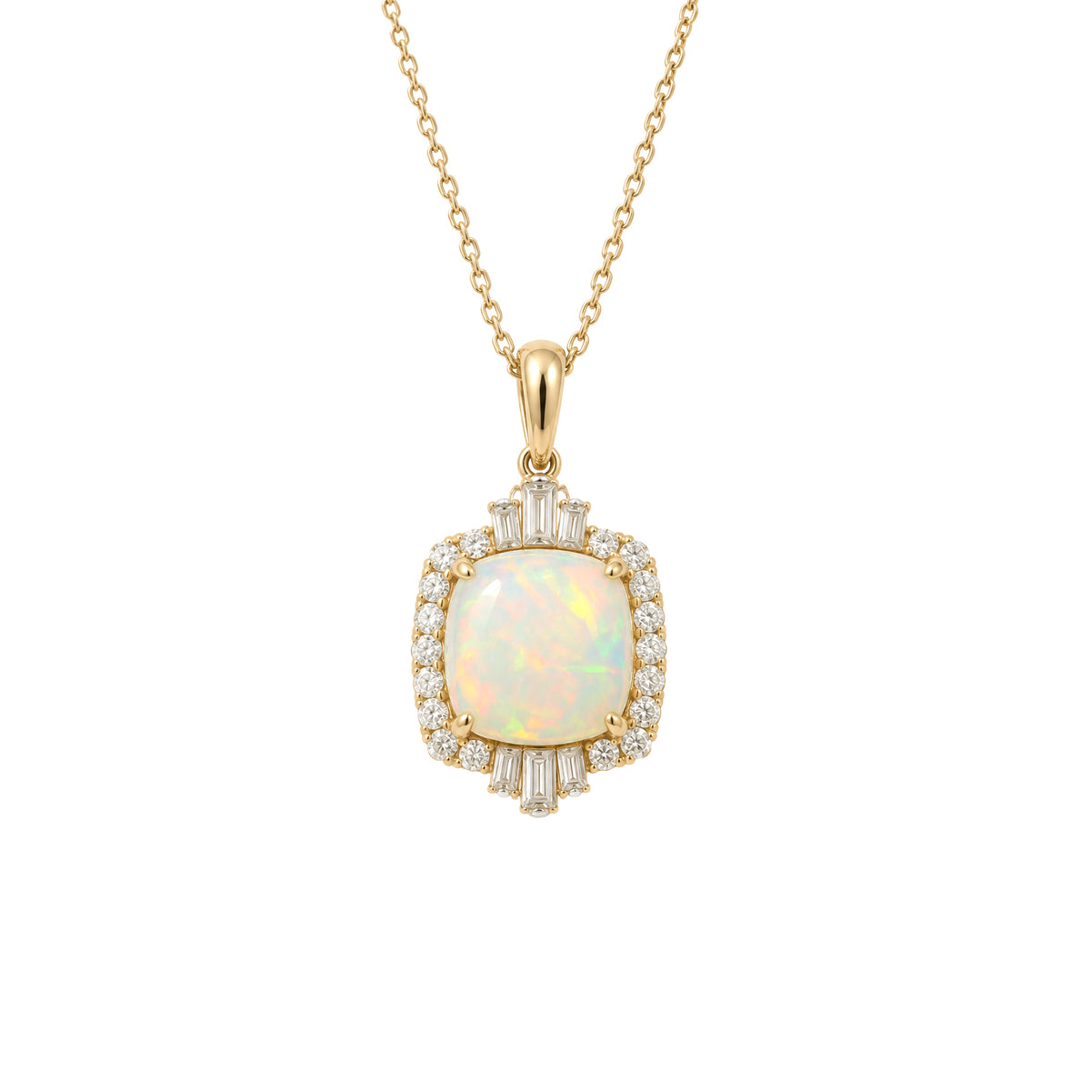 14K Yellow Gold Opal & Diamond Pendant