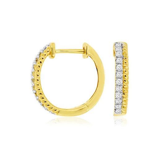 14K Yellow Gold 0.16ctw Diamond Hoop Earrings