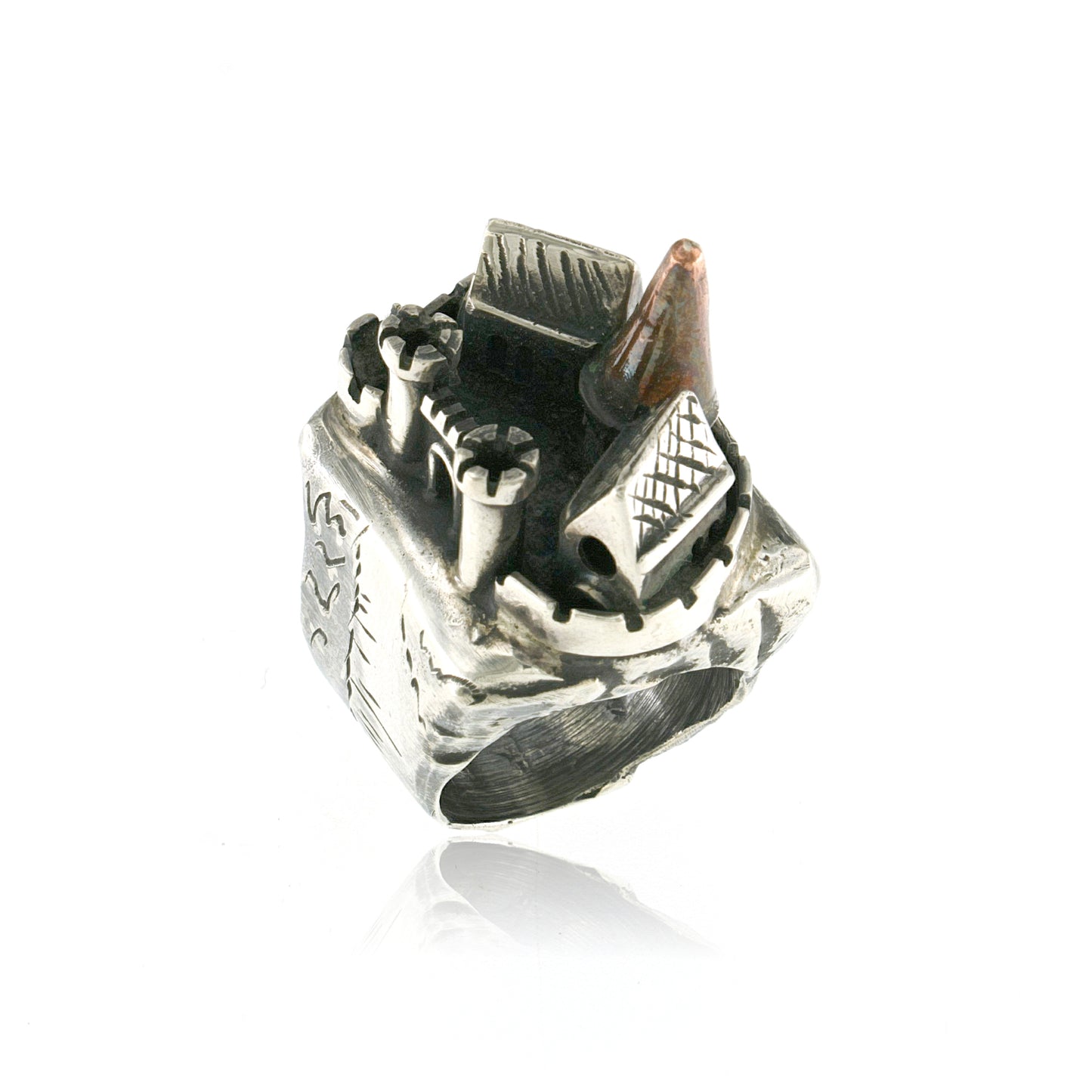Sterling Silver Castle Village Statement Ring