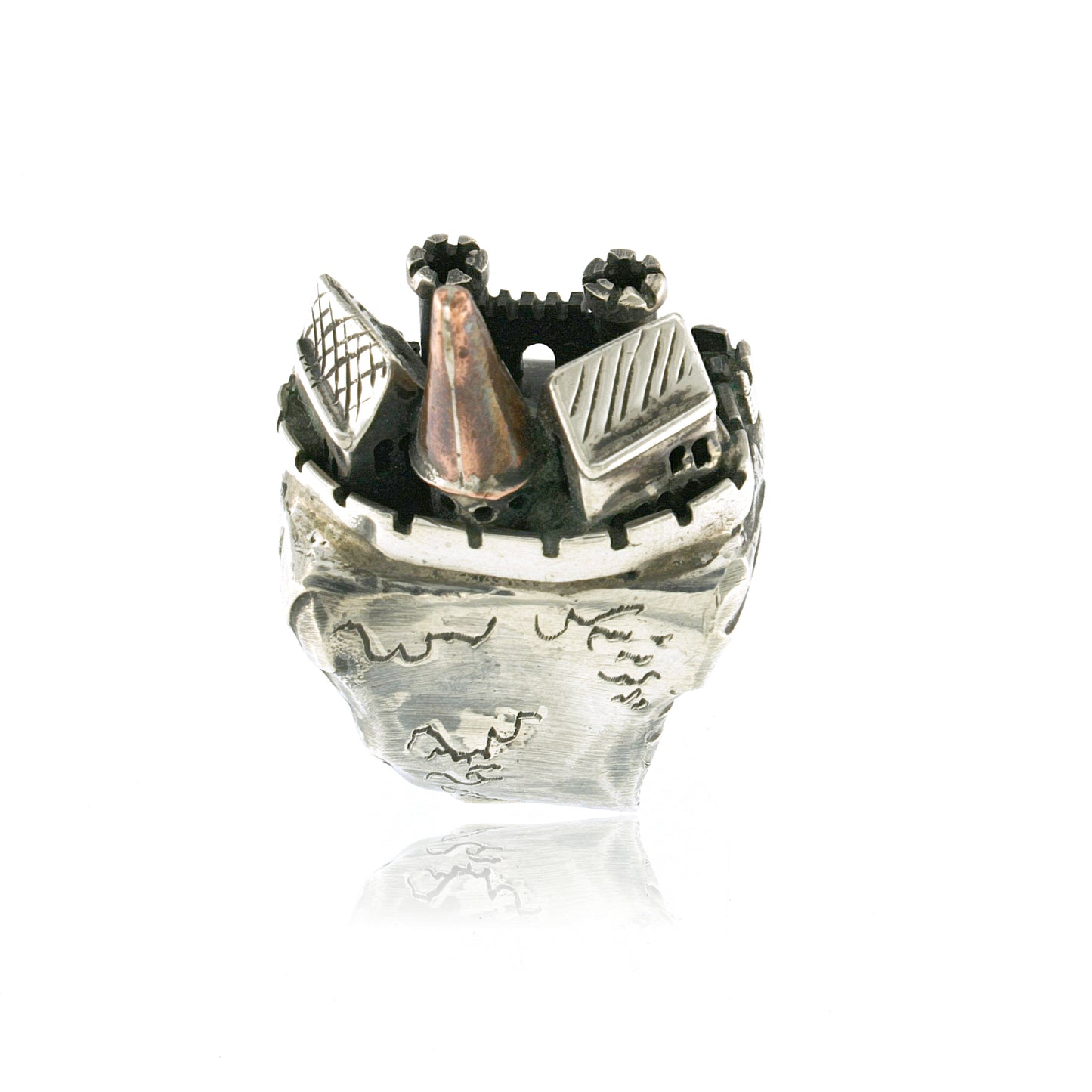 Sterling Silver Castle Village Statement Ring