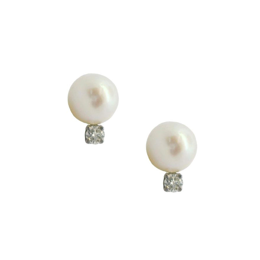 14k Gold Pearl & Diamond Stud Earrings