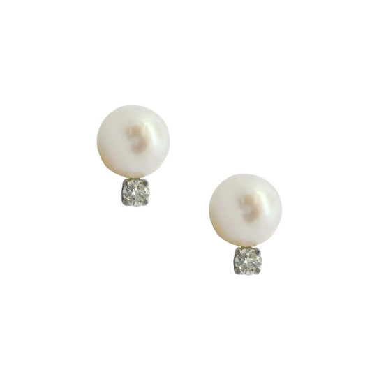 14k Gold Pearl & Diamond Stud Earrings