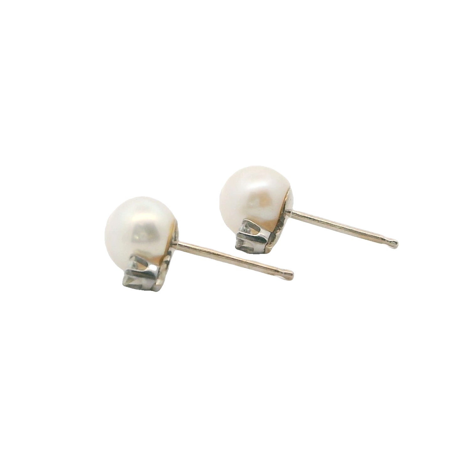 14k Gold Pearl & Diamond Stud Earrings