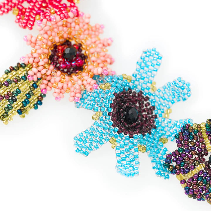 Cristy Cali Mardi Gras Flowers Guatemalan Beaded Necklace