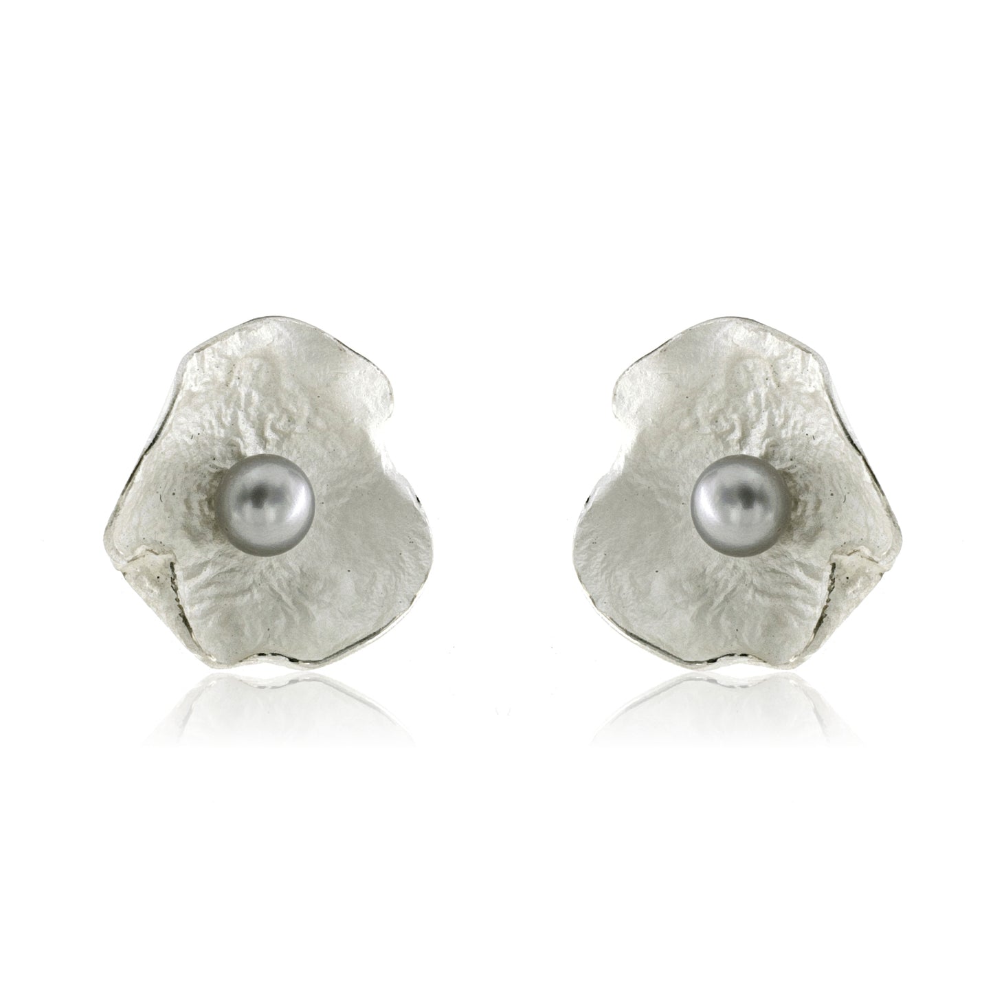 Mysterium Collection Sterling Petal & Gray Pearl Earrings (Lg)