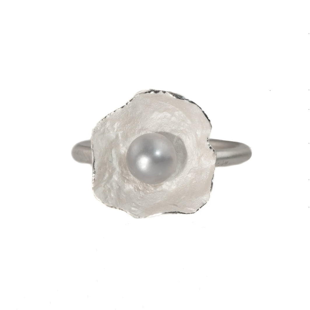 Mysterium Collection Sterling Gray Pearl Petal Ring