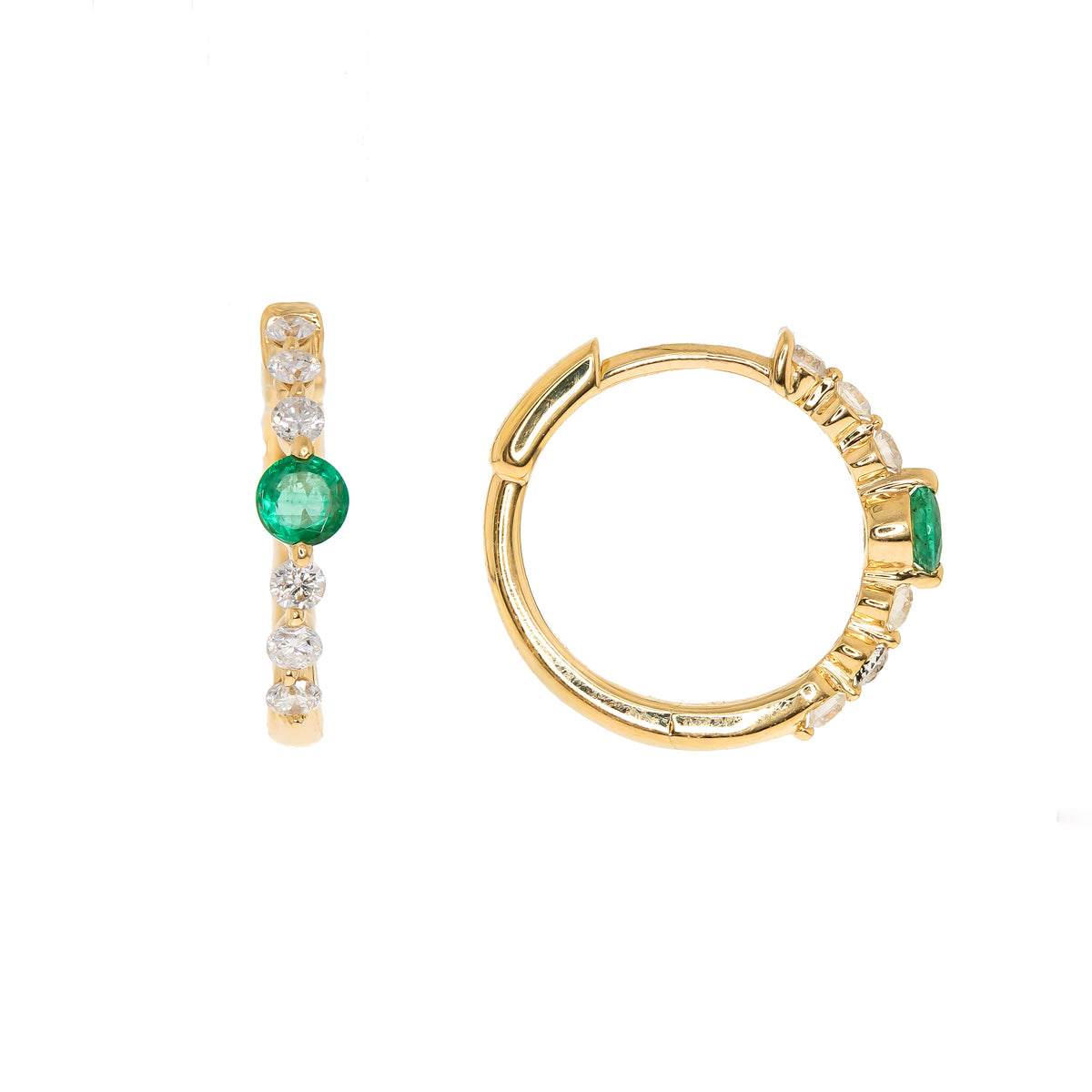 14K Emerald & Diamond Hoop Earrings