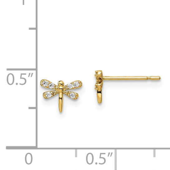 14K Petite CZ Dragonfly Earrings