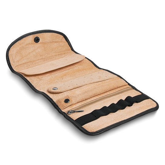 Black Leather Trifold Jewelry Clutch