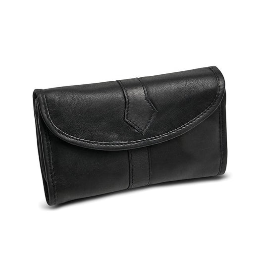 Black Leather Trifold Jewelry Clutch