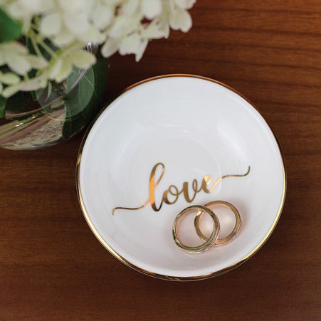 White & Gold "love" Ceramic Jewelry Dish