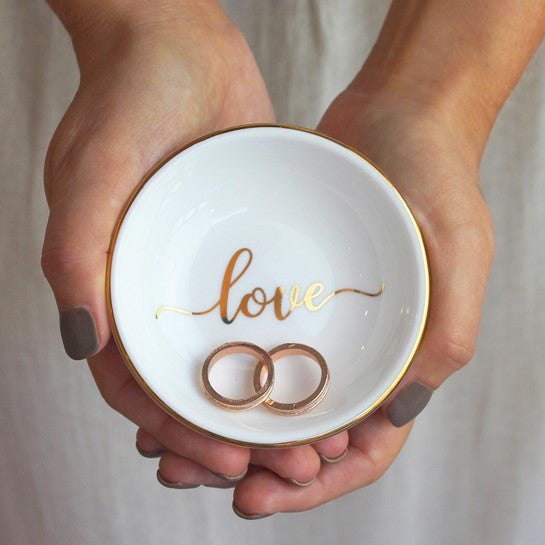 White & Gold "love" Ceramic Jewelry Dish