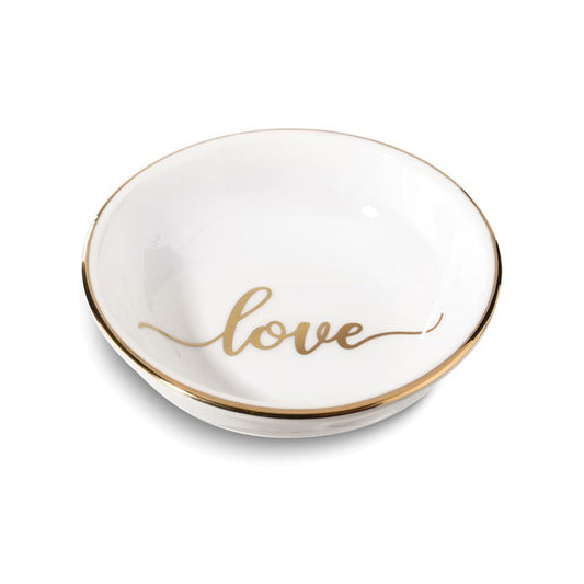 White & Gold "love" Ceramic Jewelry Dish