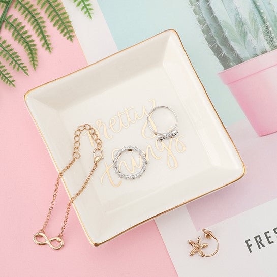 Ivory & Gold "pretty things" Ceramic Jewelry Dish