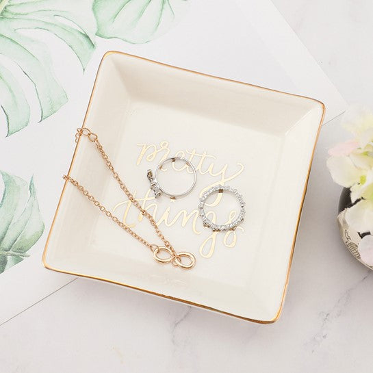 Ivory & Gold "pretty things" Ceramic Jewelry Dish