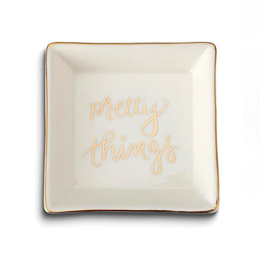 Ivory & Gold "pretty things" Ceramic Jewelry Dish
