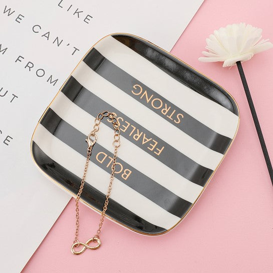 Black and White Striped Ceramic Jewelry Dish