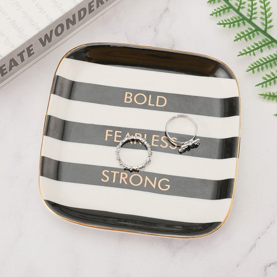 Black and White Striped Ceramic Jewelry Dish
