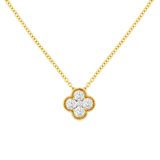 14K Yellow Gold Diamond Clover Necklace