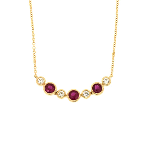 14K Yellow Gold Diamond & Ruby Necklace