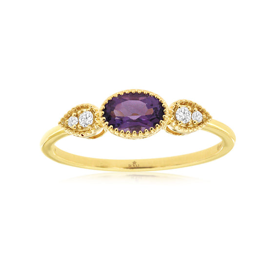 14K Yellow Gold Amethyst and Diamond Ring