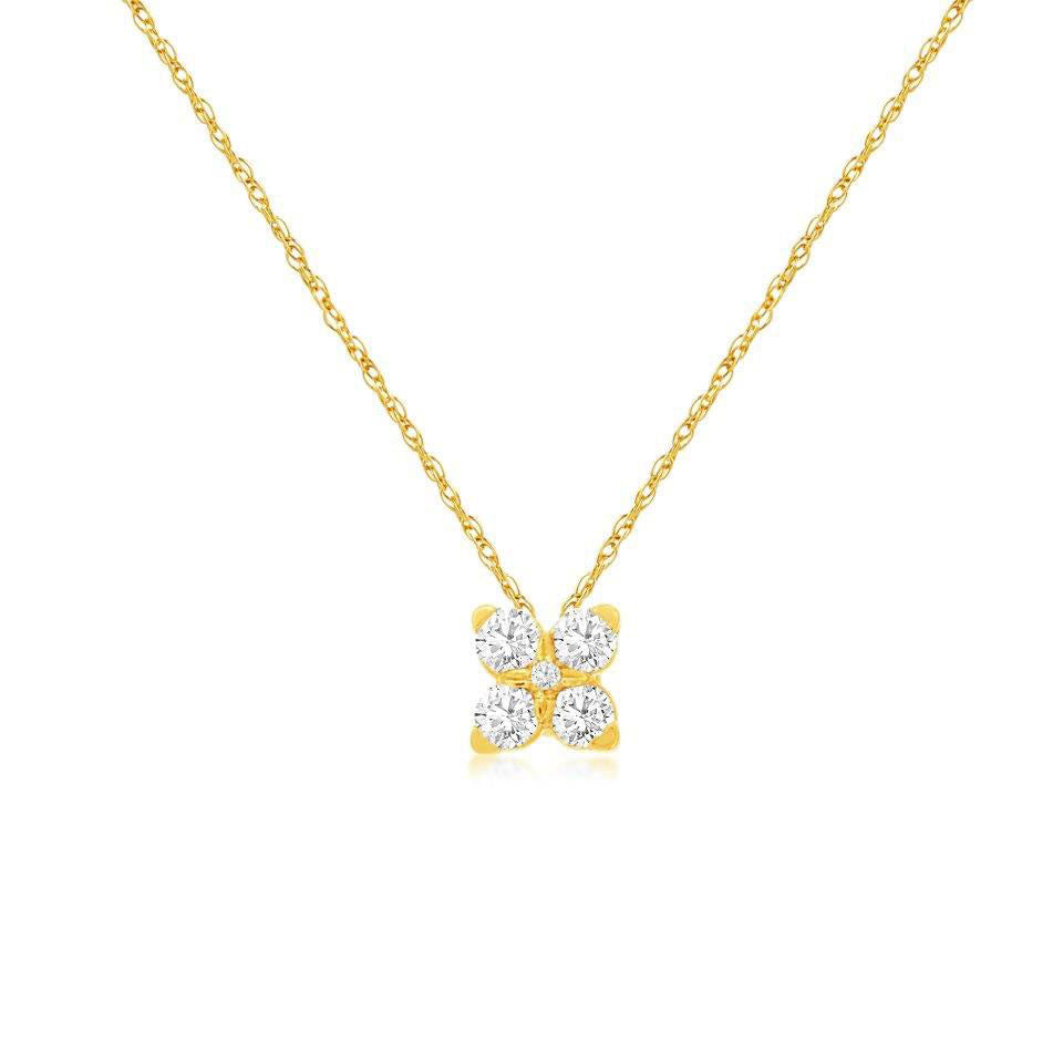 14K Yellow Gold Diamond Flower Necklace