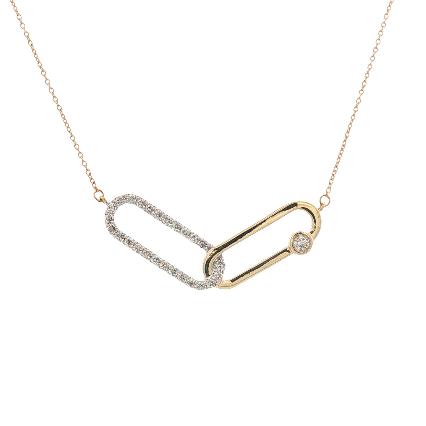 14K Yellow Gold Diamond Paperclip Necklace