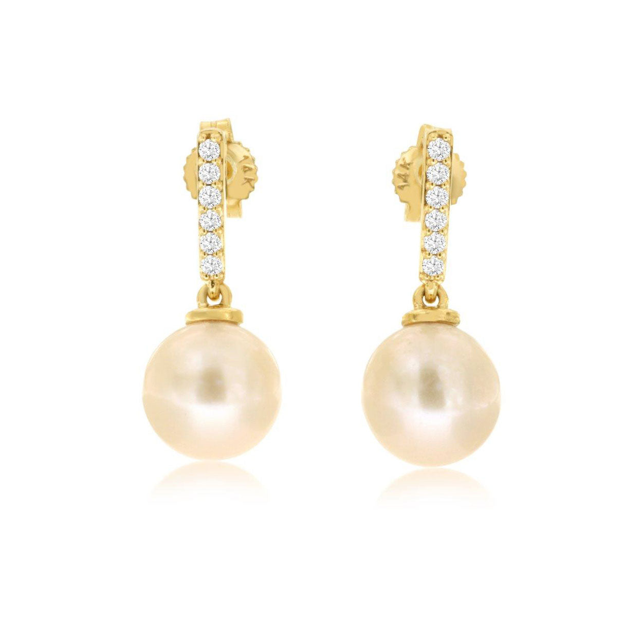 14K Yellow Gold Diamond & Pearl Earrings
