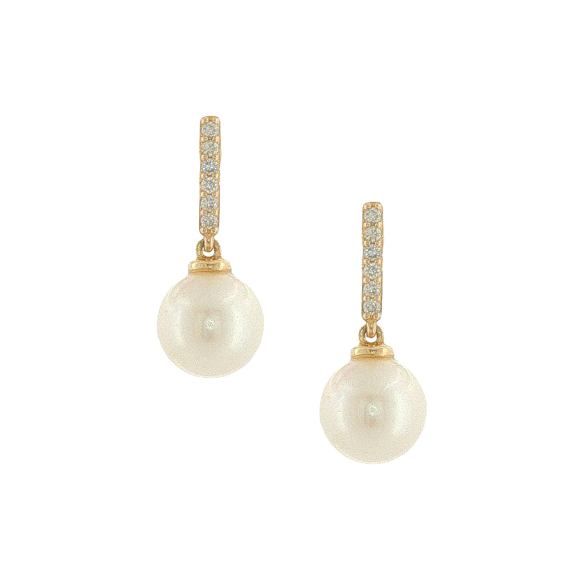 14K Yellow Gold Diamond & Pearl Earrings
