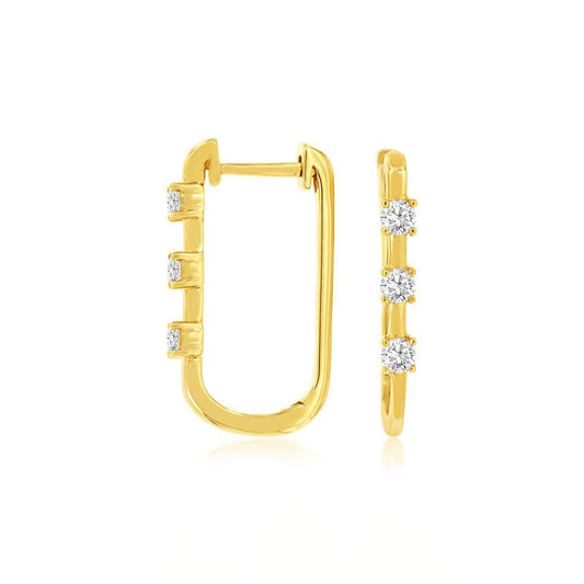 14K Yellow Gold 0.30ctw Elongated Diamond Hoop Earrings