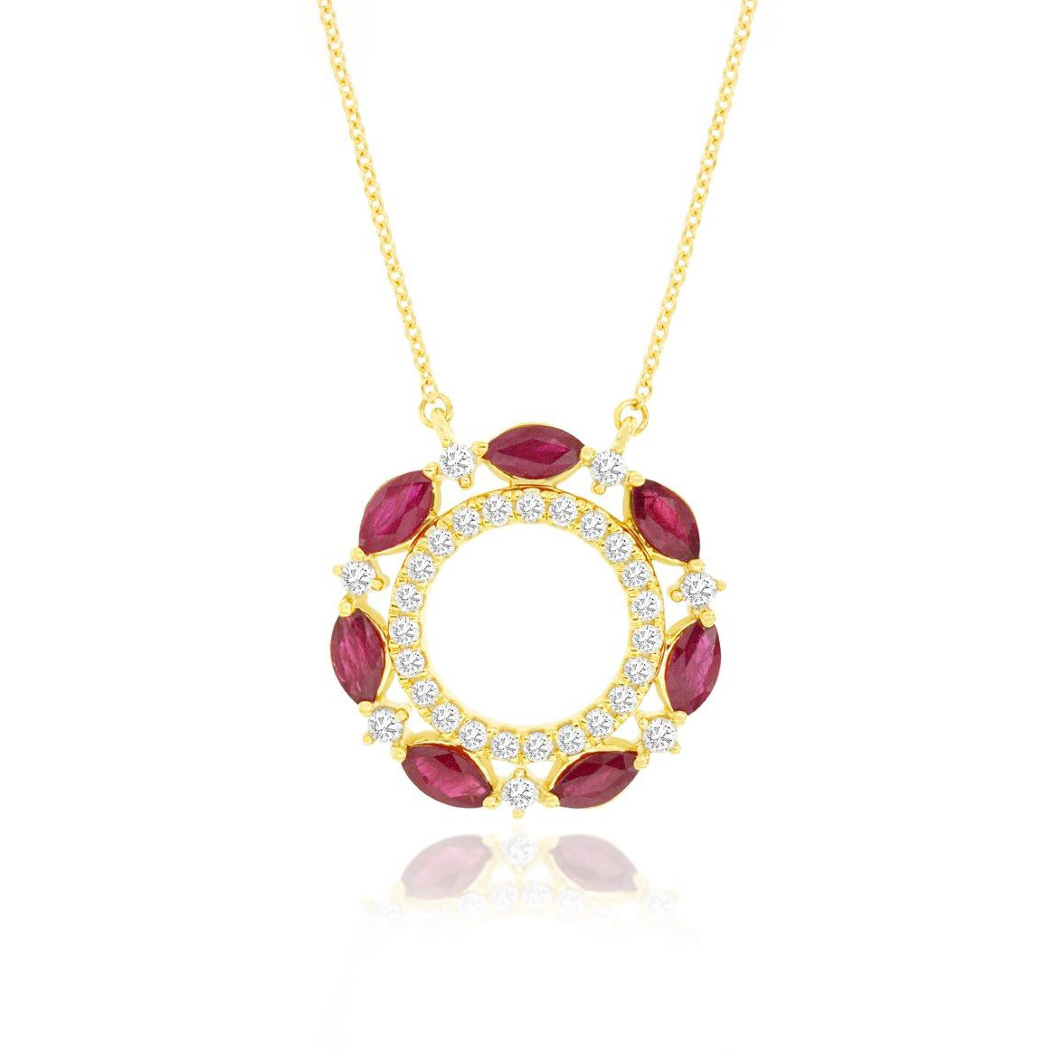 14K Yellow Gold Diamond & Ruby Necklace