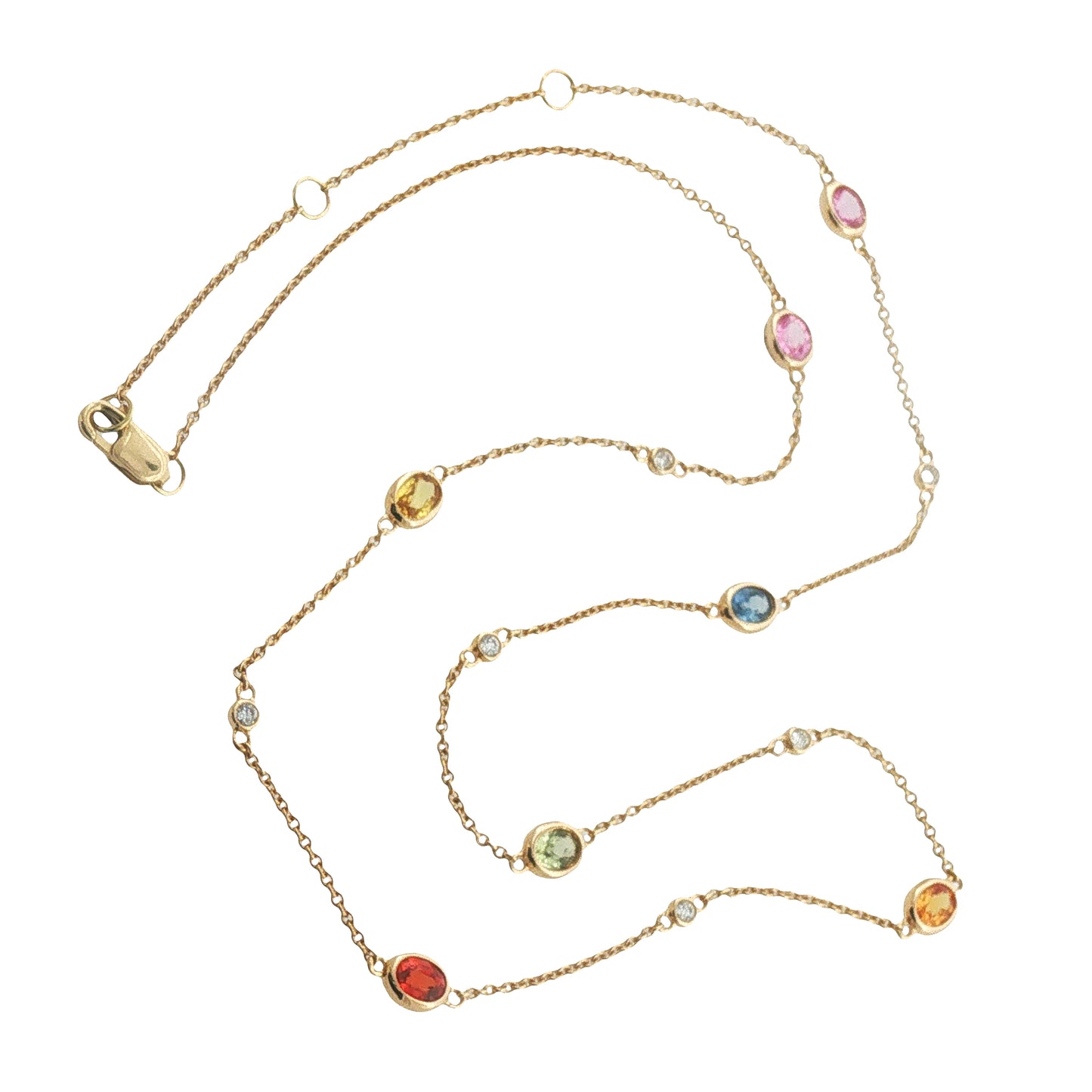 14K Yellow Gold Multi-Colored Sapphire Necklace