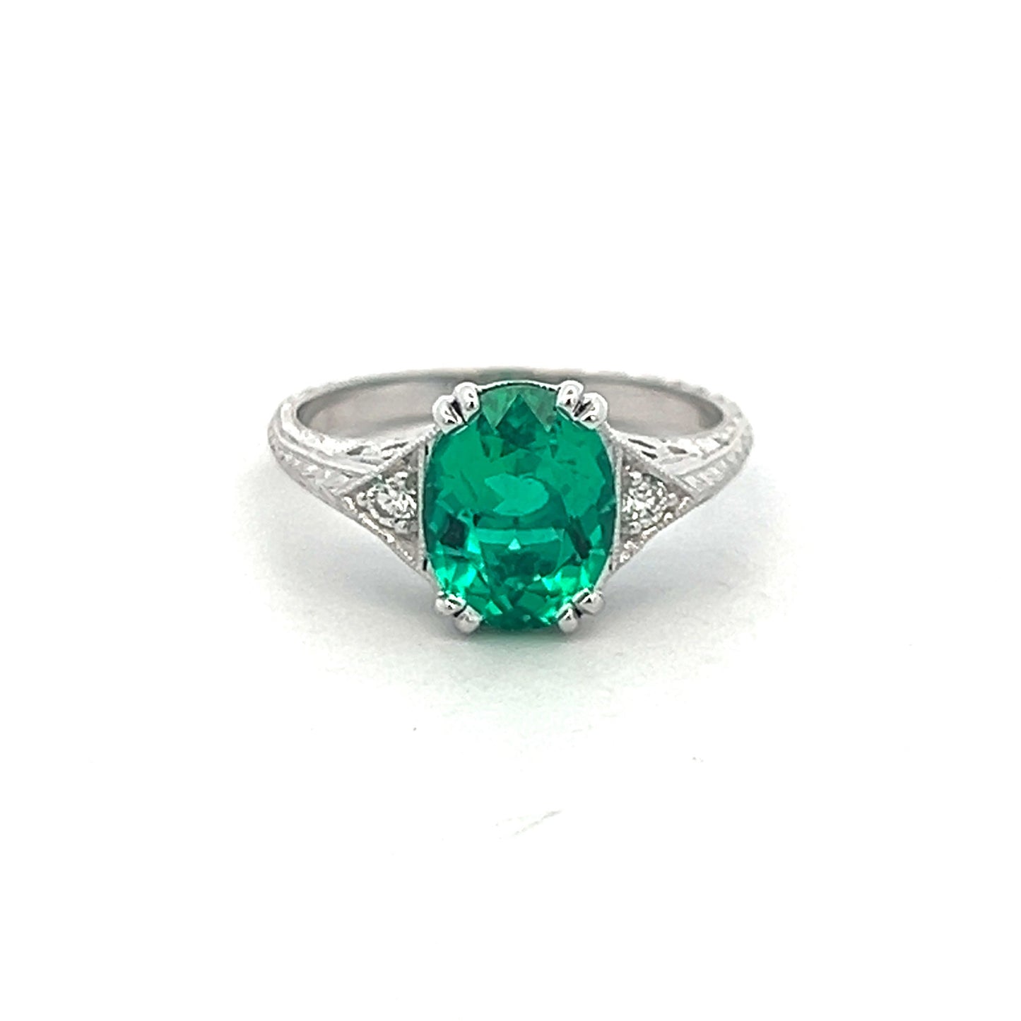 14K 1.07ct Lab-Created Emerald & Diamond Engagement Ring