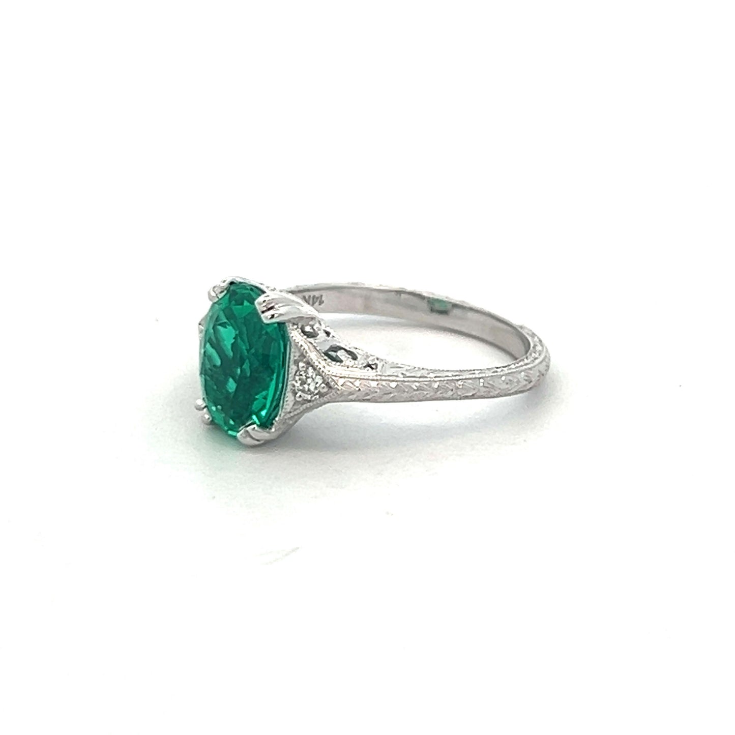 14K 1.07ct Lab-Created Emerald & Diamond Engagement Ring